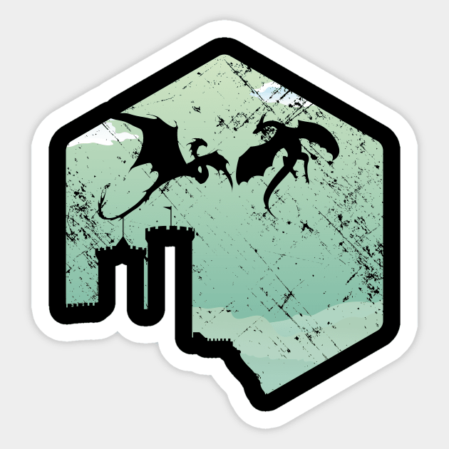 Two Dragons Castle Tower Battle Sticker by OfficialTeeDreams